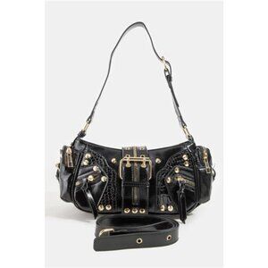 Fame Rivet Detail Leather Shoulder Bag